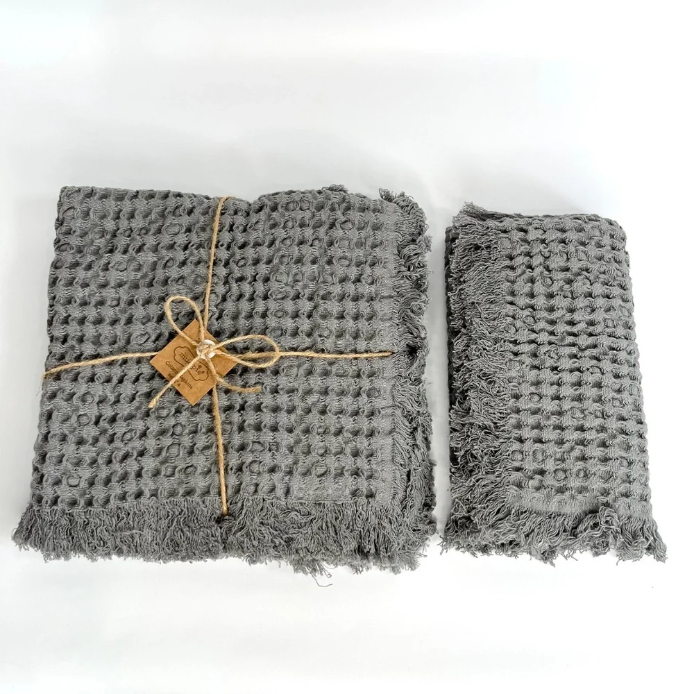Mud Pie Gray Waffle Weave Cotton Napkin Set of 4